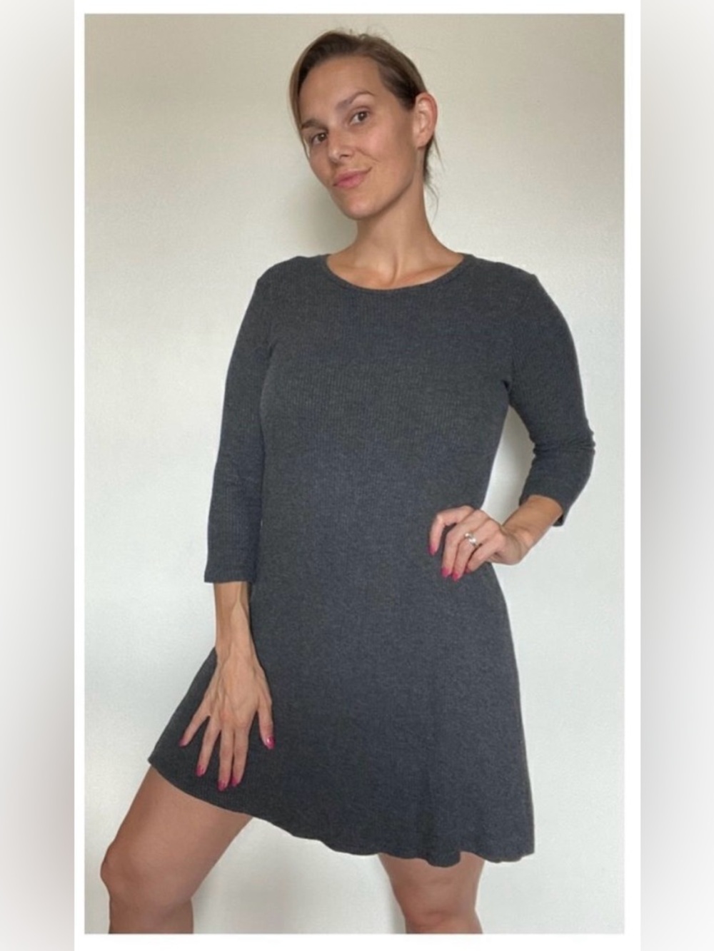 Anthropologie VELVET By Graham Spencer Ribbed Tunic Dress Gray